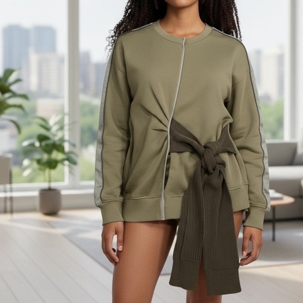 [M]3.1 Phillip Lim Khaki knit Tie Front Pullover Sweatshirt